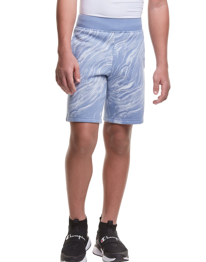 Champion Boys Shorts NZ - Reverse Weave Fleece Marble Dye Print Light Blue ( 5943-XAMKT )